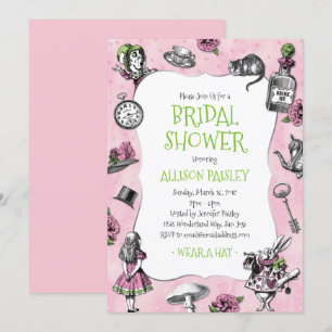 Invitation Alice dans la Fête de la mariée rose et verte du