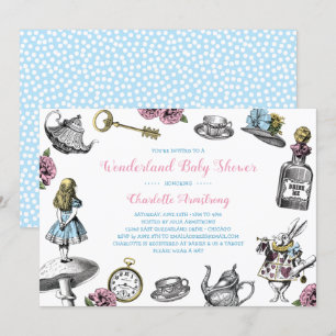 Invitation Alice dans le baby shower bleu de point de polka