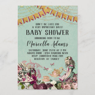 Invitation Alice dans le Baby shower du pays des merveilles
