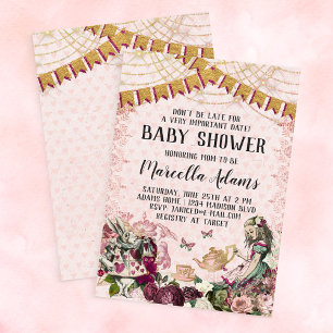 Invitation Alice dans le Baby shower du pays des merveilles