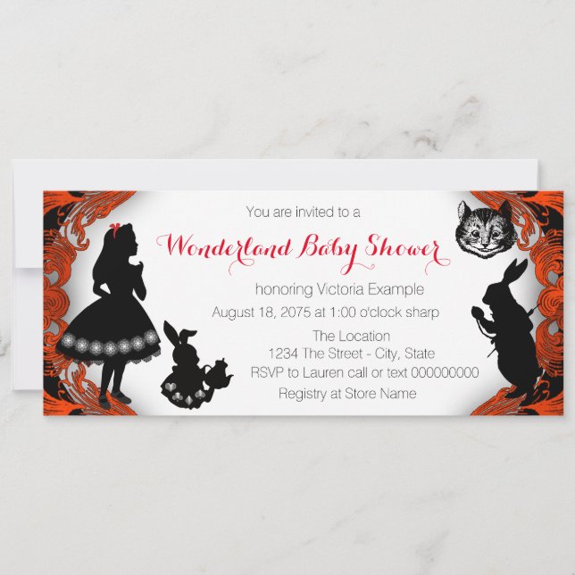 Invitation Alice dans le Baby shower du pays des merveilles (Devant)