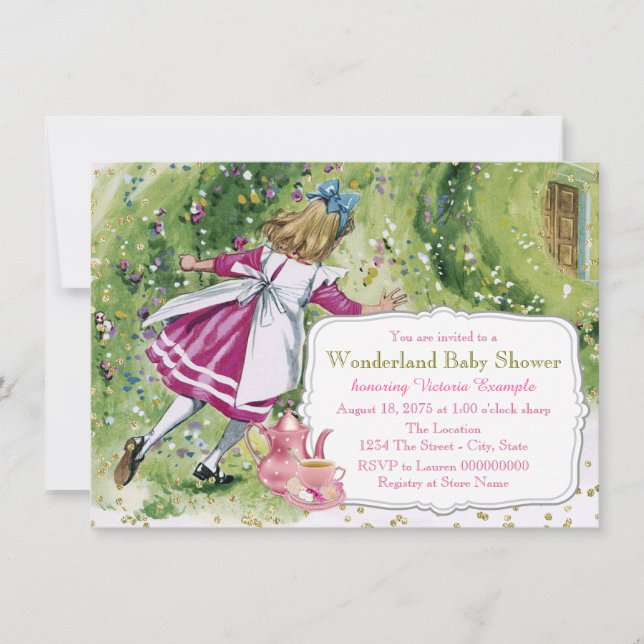 Invitation Alice dans le Baby shower du pays des merveilles (Devant)