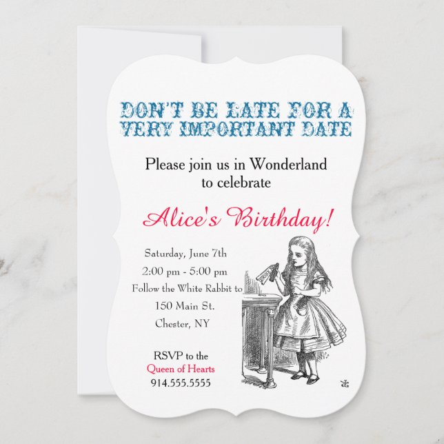 Invitation Alice dans le cru de coutume de fête (Devant)