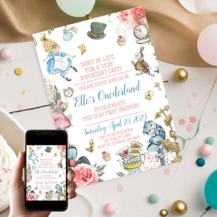Invitation Alice dans l'Onederland 1er Anniversaire Fête Invi