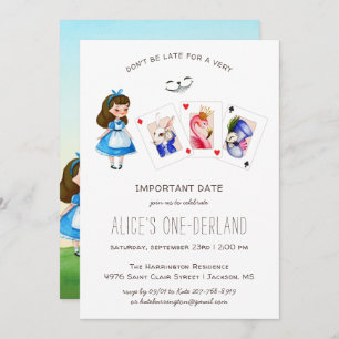 Invitation Alice dans ONEderland Anniversaire Whimsical Tea P