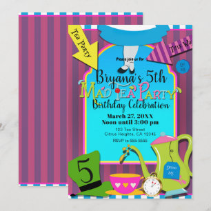 Invitation Alice en fête d'anniversaire folle de thé du pays
