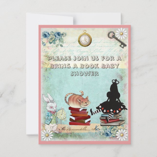 Invitation Alice et Cheshire Cat apportent un Baby shower de  (Devant)