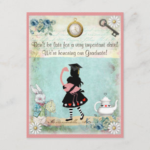 Invitation Alice et fête de remise des diplômes rose de