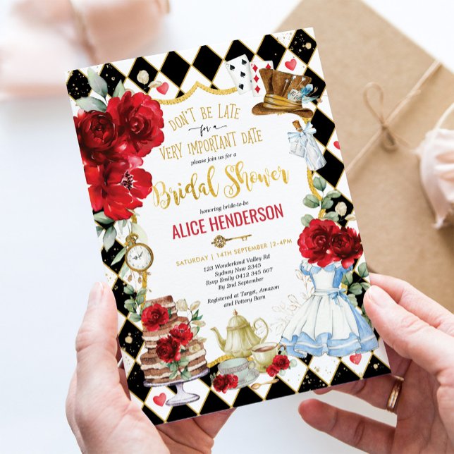 Invitation Alice florale rouge au pays des merveilles Thé à l (Créateur téléchargé)