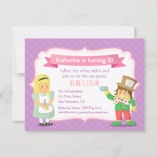 Invitation Alice pourpre au thé d'anniversaire du pays des