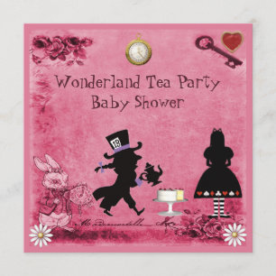 Invitation Alice rose au Baby shower du Tea Party au pays des