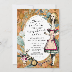 Invitation Alice vintage au pays des merveilles Naissance de 