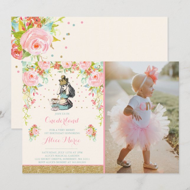 Invitation Alice vintage dans l'invitation d'anniversaire (Devant / Derrière)