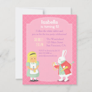 Invitation Alice White Rabbit Wonderland fête d'anniversaire