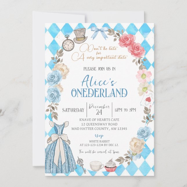 Invitation Alice's Onederland, Première fête de la fille (Devant)