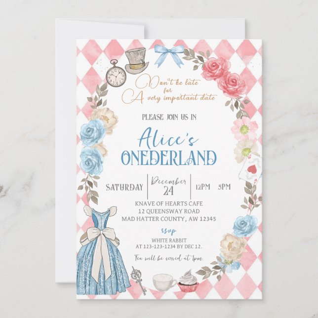 Invitation Alice's Onederland, Première fête de la fille (Devant)