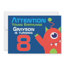 Alien anniversaire garçon 8ème bleu orange invitat