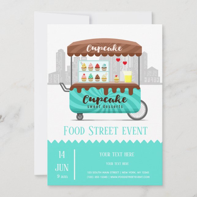 Invitation Alimentation rue cupcake desserts sucrés (Devant)