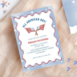 Invitation All American Boy 4th July Aquarelle Anniversaire