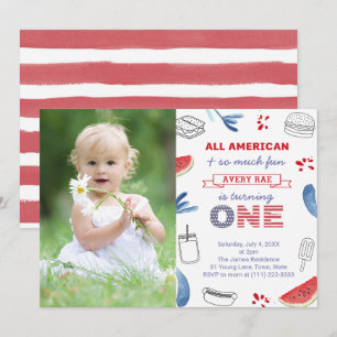 Invitation All-American Red White Bleu 1er anniversaire