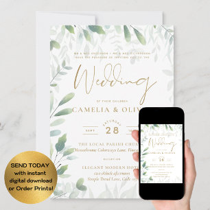 Invitation All-in-1 Classic Greenery Gold Mariage QRCode RSVP