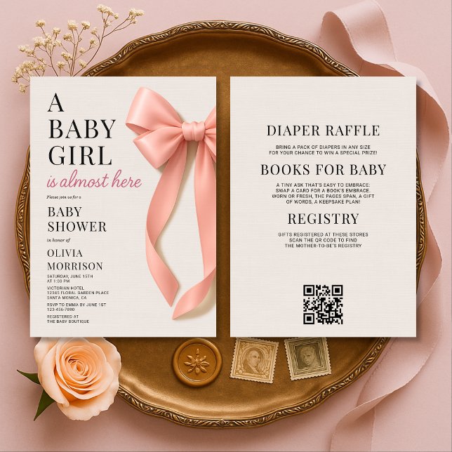 Invitation All in One Baby Girl Pink Bow Baby Shower (Créateur téléchargé)