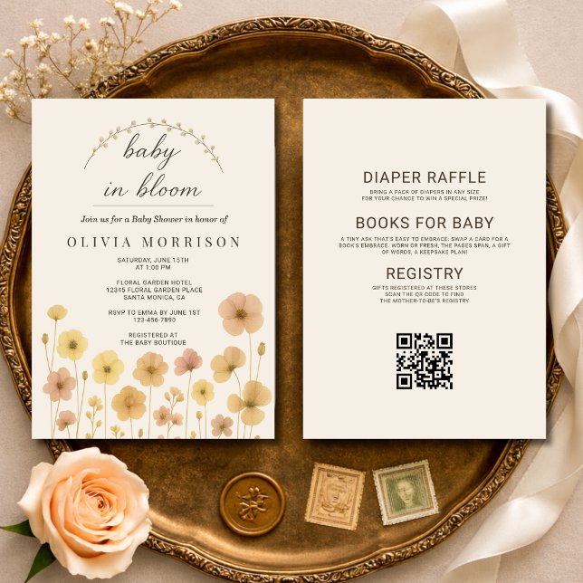 Invitation All in One Baby In Bloom Boho QR Code Baby Shower  (Créateur téléchargé)