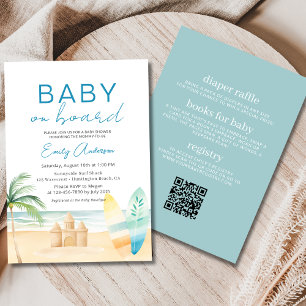 Invitation All in One Baby on Board Surfboard Beach Douche