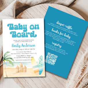 Invitation All in One Baby on Board Surfboard Beach Douche