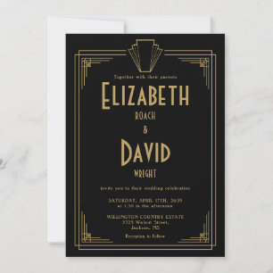Invitation All In One Black And Gold Mariage des années 1920 