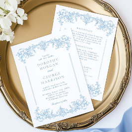 Invitation All in One Classic Français Victorian Mariage Bleu