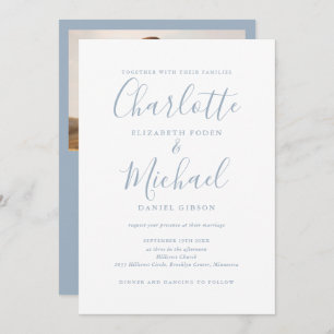 Invitation All In One Dusty Blue Chic Script Mariage photo