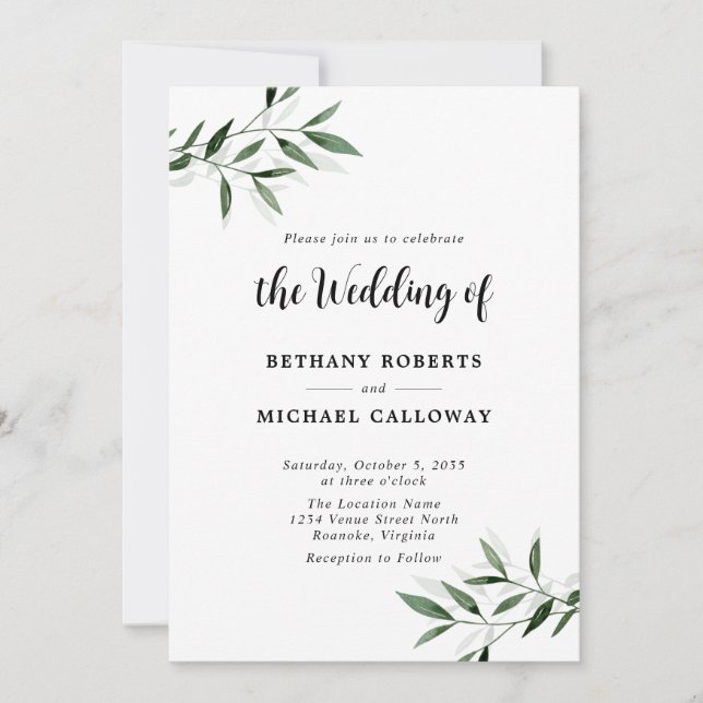 Invitation All in One Eucalyptus Calligraphy QR Code Mariage (Devant)