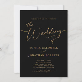 Invitation All in One Gold Calligraphie Élégant Mariage noir