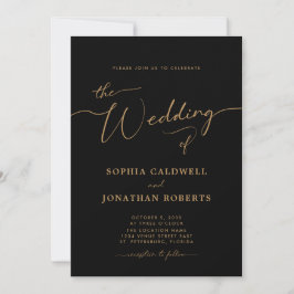 Invitation All in One Gold Calligraphie Élégant Mariage noir