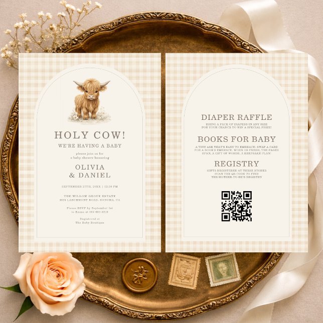 Invitation All in One Holy Cow Gingham Baby Shower (Créateur téléchargé)