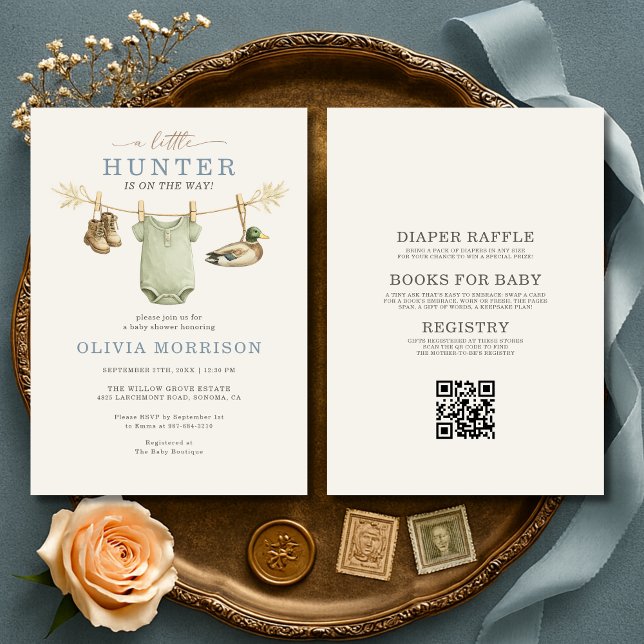 Invitation All in One Little Hunter Clothesline Baby Shower (Créateur téléchargé)