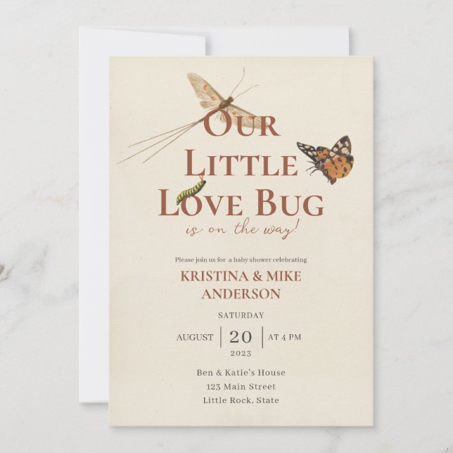 Invitation All in One Little Love Baby shower de bug Invitati (Devant)