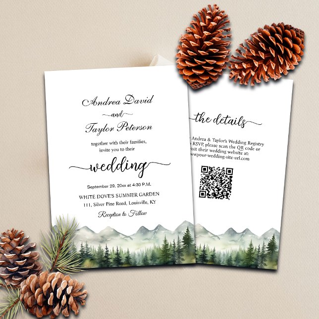 Invitation All in One Mountains and Pines QR Code Mariage (Créateur téléchargé)
