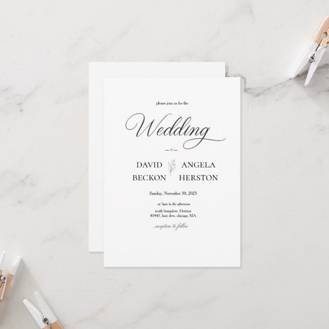 Invitation All-In-One Neutral Modern Boho Wedding  (Devant/Arrière en situation)