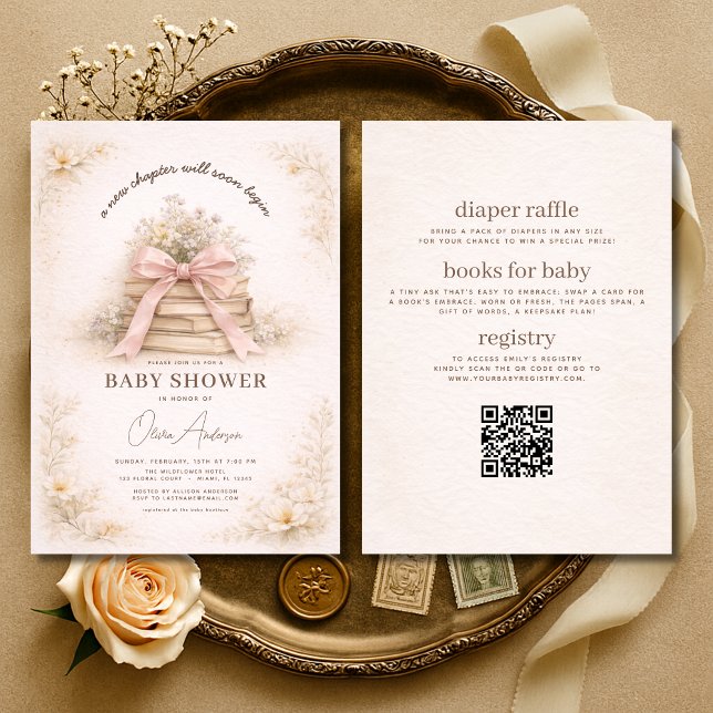 Invitation All in One New Chapter Begins Bow Baby Shower (Créateur téléchargé)