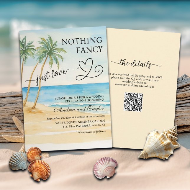 Invitation All in One Nothing Fancy Just Love QR Code Beach   (Créateur téléchargé)