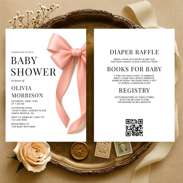 Invitation All in One Pink Bow Coquette Baby Shower (Créateur téléchargé)