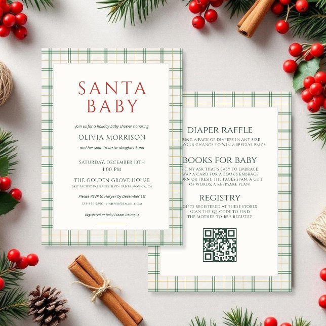Invitation All in One Preppy Plaid Santa Baby Shower (Créateur téléchargé)