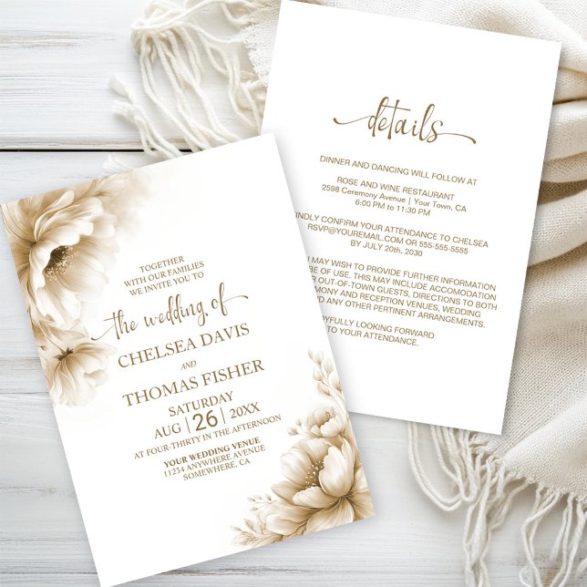 Invitation All in One Rustic Neutral Floral Wedding (Créateur téléchargé)