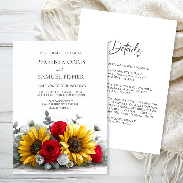 Invitation All in One Rustic Sunflower and Red Rose Wedding (Créateur téléchargé)