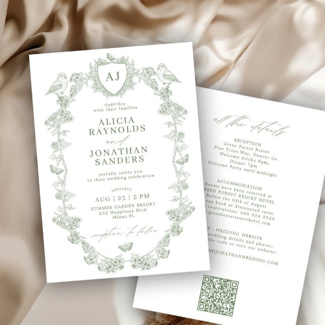 Invitation All in one sage green French Victorian wedding (Créateur téléchargé)