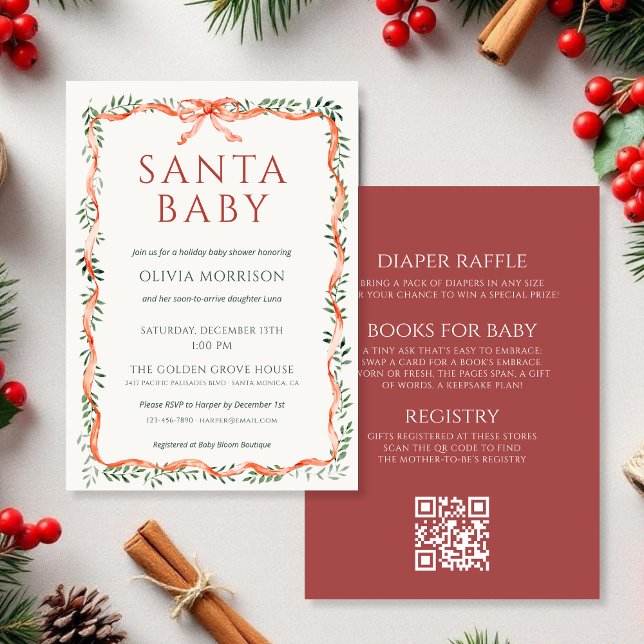 Invitation All in One Santa Baby Bow Winter Baby Shower (Créateur téléchargé)