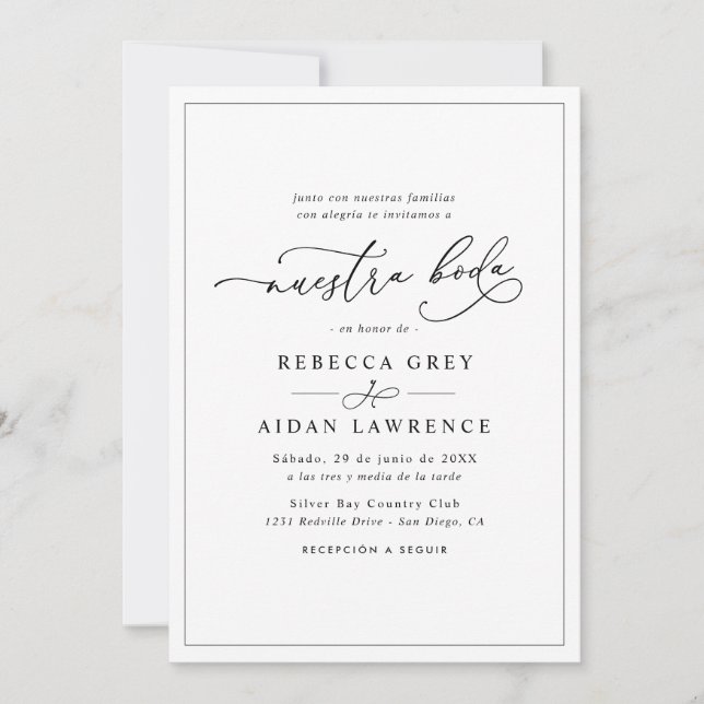 Invitation All-In-One Simple Classic Nuestra Boda Wedding (Devant)