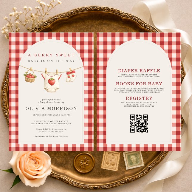 Invitation All in One Strawberry Clothesline Baby Shower (Créateur téléchargé)